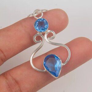 Tanzanite Gemstone 925 Silver Fine Jewelry Pendant 1.6" & Chain Fashion Necklace